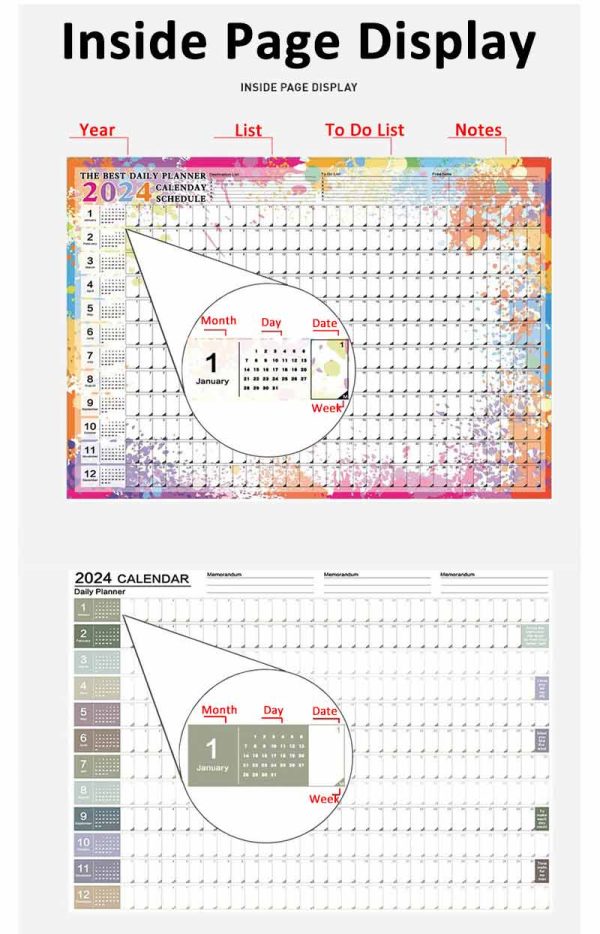 List 365 Days Daily Notes Custom Calendar Full Color Print