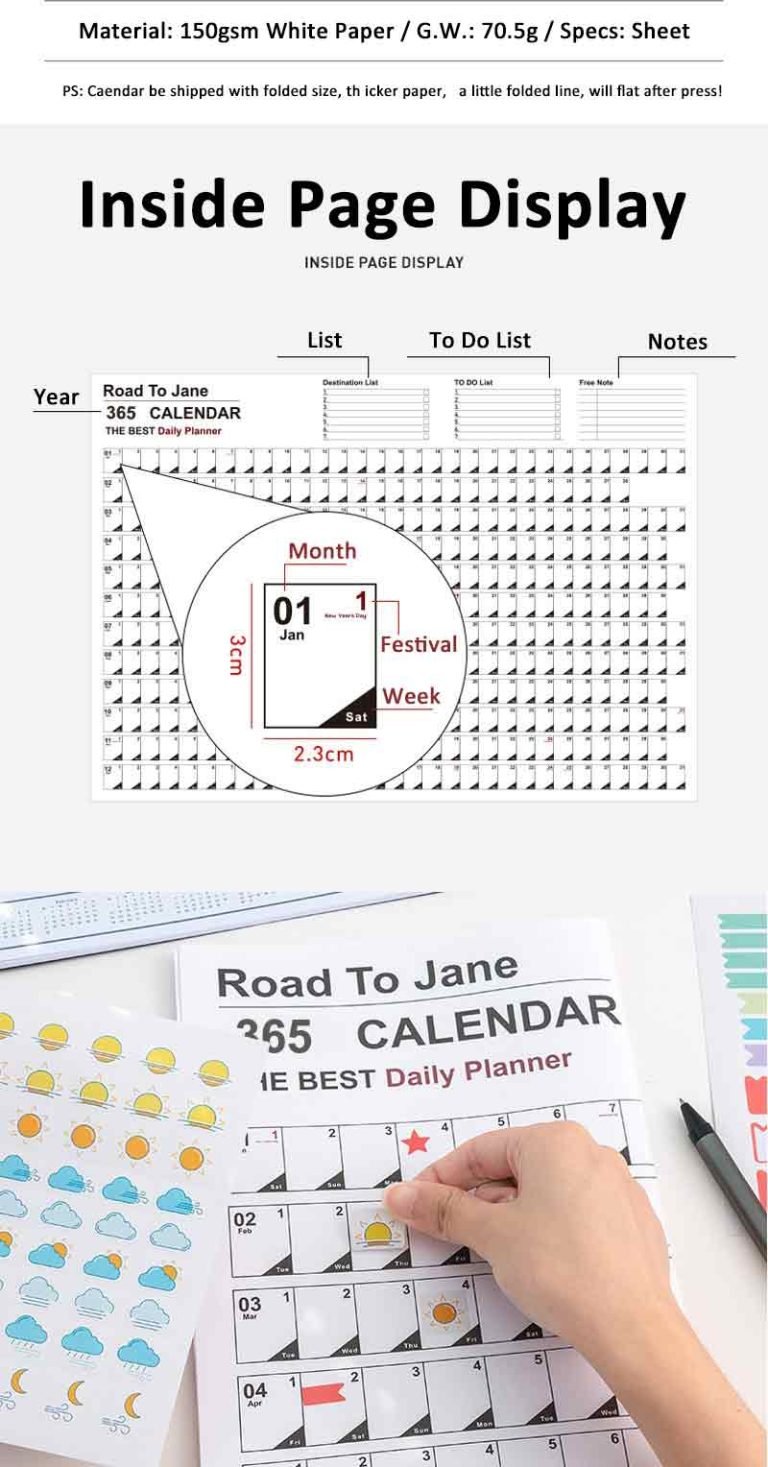 List 365 Days Daily Notes Custom Calendar Full Color Print
